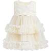 Flower Layered Tulle Dress, Ivory - Dresses - 1 - thumbnail