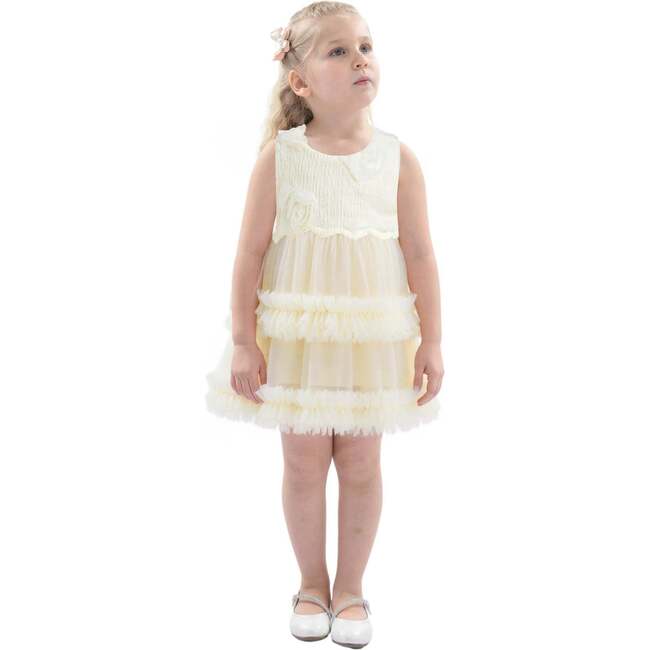 Flower Layered Tulle Dress, Ivory - Dresses - 4