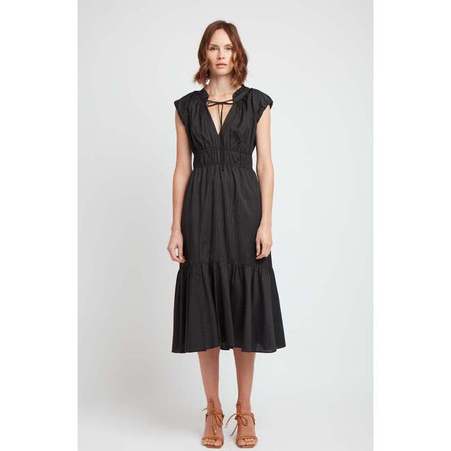 Odette Cotton Silk Stripe Dress, Black Multi - Dresses - 3