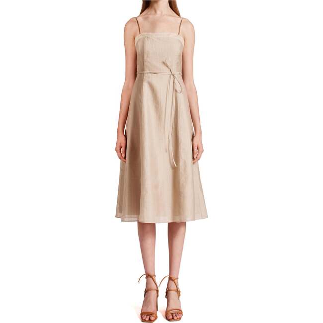 Organza Midi Dress, Sand Navy Stripe