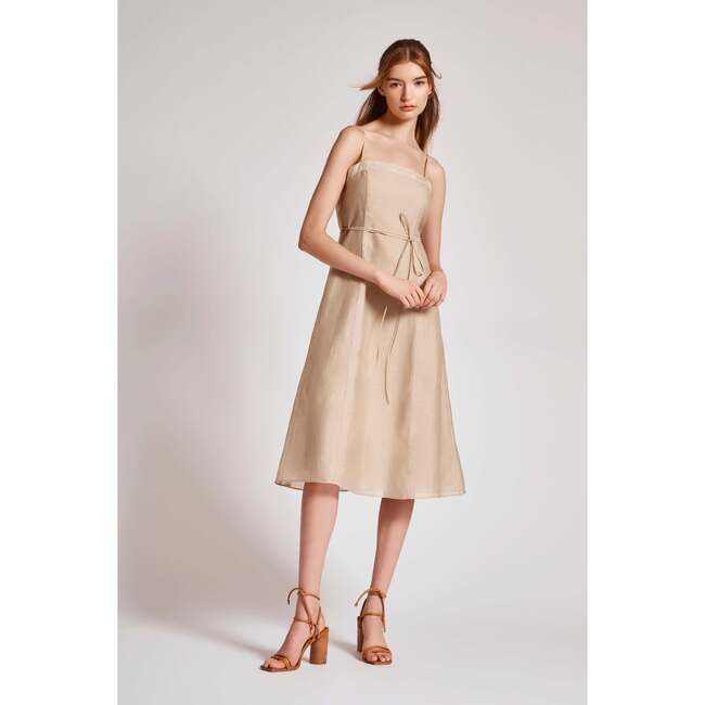 Organza Midi Dress, Sand Navy Stripe - Dresses - 2