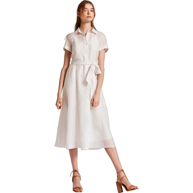 Organza Shirt Dress, White Navy Stripe