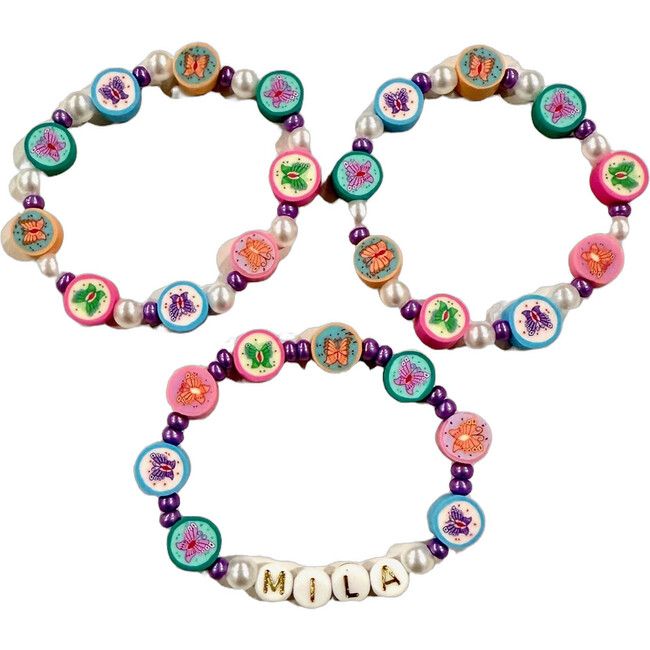 Butterfly Beaded Personalized Bracelets, Set of 3