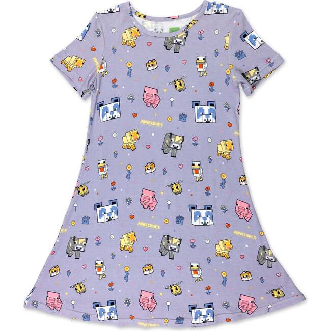 Minecraft Pixel Pals Girls' Short Sleeve Dress, Purple