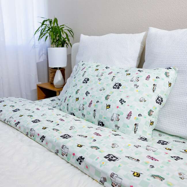 Minecraft Sleep Repeat Bamboo Full Sheet Set, White