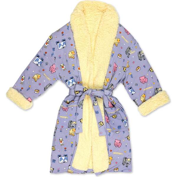 Minecraft Pixel Pals Kids Sherpa Robe, Purple Bellabu Bear