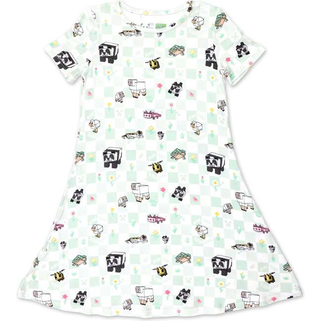 Minecraft Sleep Repeat Girls' Short Sleeve Dress, White