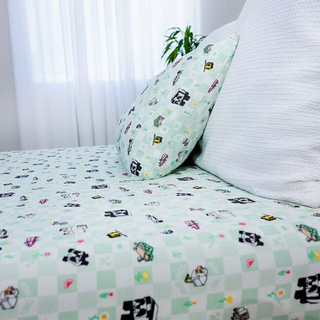 Minecraft Sleep Repeat Bamboo Twin Sheet Set, White - Sheets - 3
