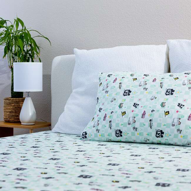 Minecraft Sleep Repeat Bamboo Twin Sheet Set, White - Sheets - 4