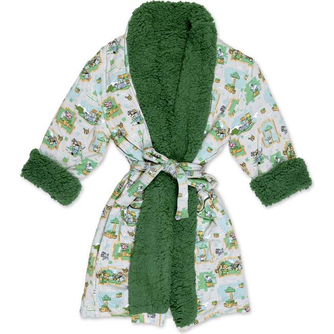 Minecraft Overworld Dreams Kids Sherpa Robe, Grey