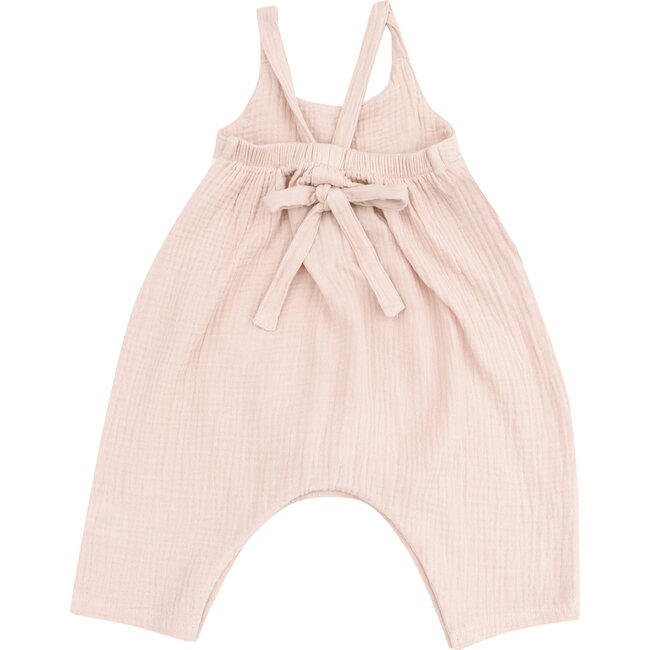 Tie Back Romper, Solid Muslin Rose Smoke - Rompers - 2