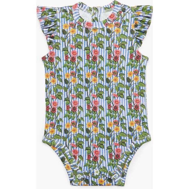 The Jille Ruffle Onesie, Geranium Stripe