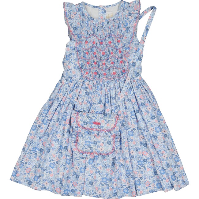 Marguerite Floral Blue Frilled Sleeveless Smocked Dress
