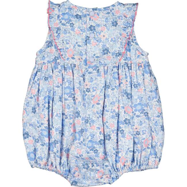 Marguerite Floral Blue Frilled Sleeveless Smocked Romper - Rompers - 3