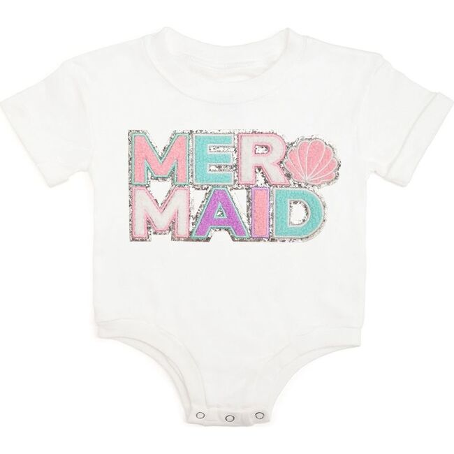 Mermaid Patch Short Sleeve Romper, White