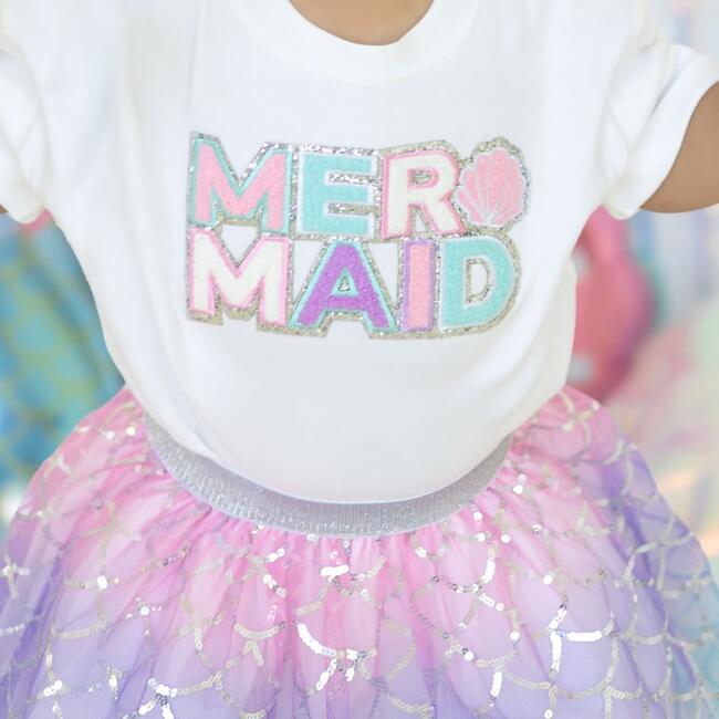 Mermaid Patch Short Sleeve Romper, White - Rompers - 3