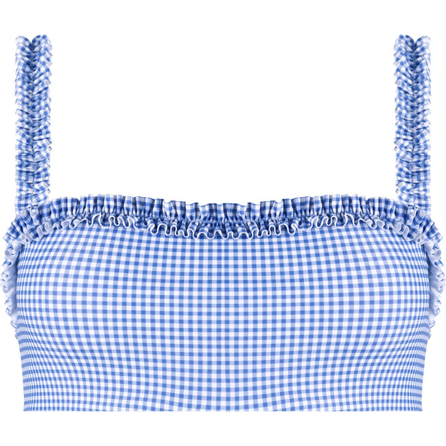 Women's Sky Blue Gingham Bandeau Bikini Top