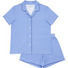 Women's Sky Blue Gingham Collared Shirt And Short Pima Pajamas Set - Pajamas - 1 - thumbnail
