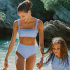 Women's Sky Blue Gingham High Waist Bikini Bottom - Two Pieces - 4