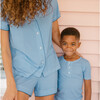 Women's Sky Blue Gingham Collared Shirt And Short Pima Pajamas Set - Pajamas - 4