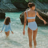 Women's Sky Blue Gingham High Waist Bikini Bottom - Two Pieces - 5