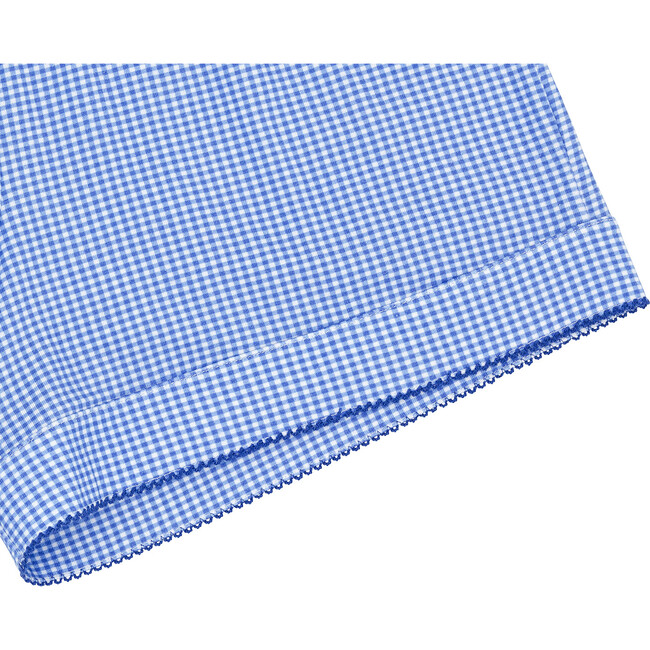 Women's Sky Blue Gingham Collared Shirt And Short Pima Pajamas Set - Pajamas - 6