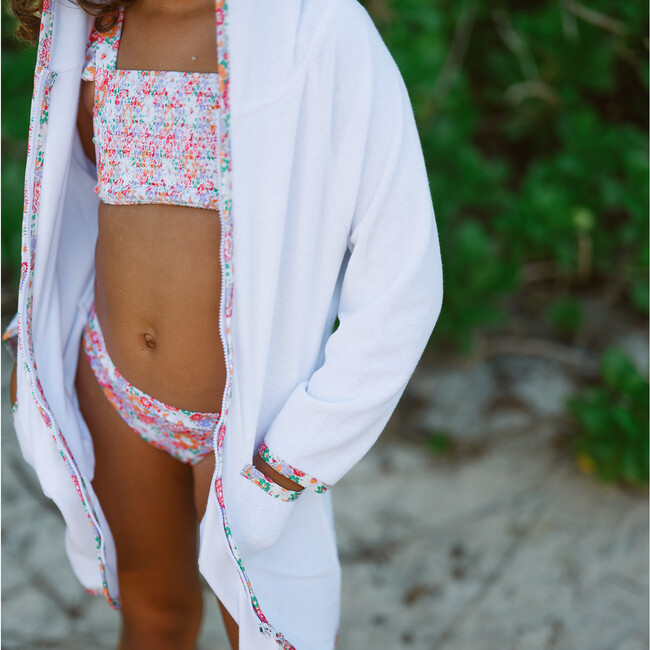 Unisex White French Terry Hooded Zipper Coverup With Island Blossom Trim - Cover-Ups - 2