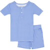 Unisex Sky Blue Gingham Shirt And Short Pima Pajamas Set - Pajamas - 1 - thumbnail
