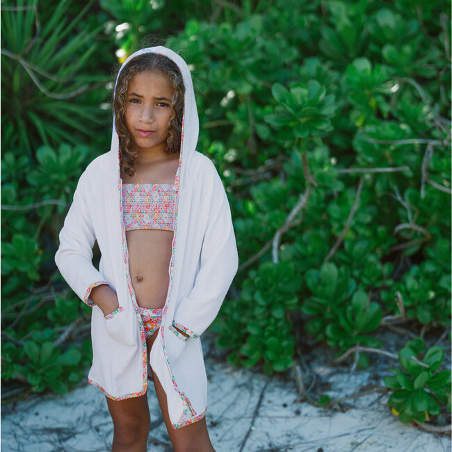 Unisex White French Terry Hooded Zipper Coverup With Island Blossom Trim - Cover-Ups - 3