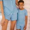 Unisex Sky Blue Gingham Shirt And Short Pima Pajamas Set - Pajamas - 3