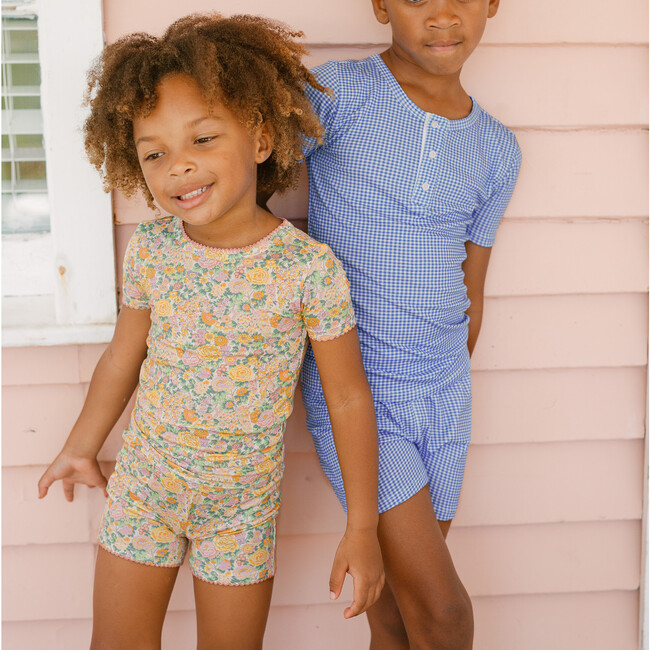 Unisex Sky Blue Gingham Shirt And Short Pima Pajamas Set - Pajamas - 4