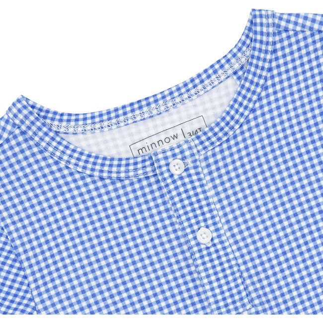 Unisex Sky Blue Gingham Shirt And Short Pima Pajamas Set - Pajamas - 5