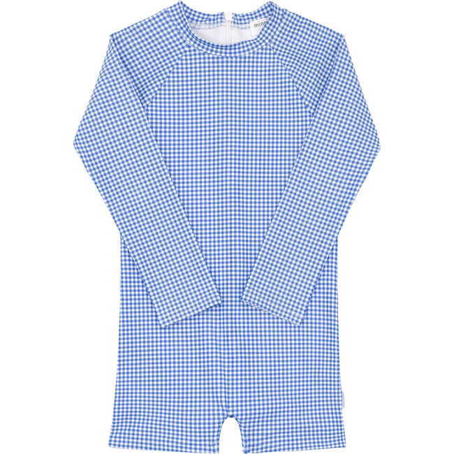 Unisex Sky Blue Gingham Rashguard One Piece