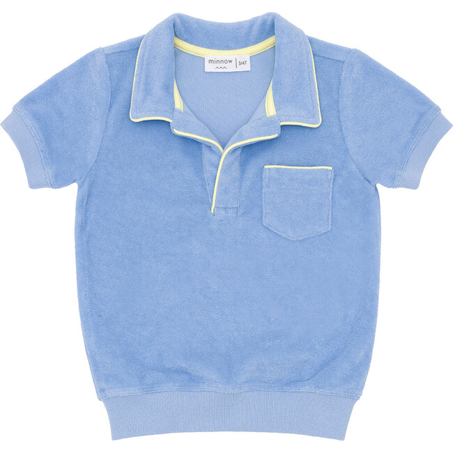 Unisex Clearwater Blue French Terry Polo With Ribbed Hem