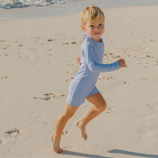 Unisex Sky Blue Gingham Rashguard One Piece - One Pieces - 2