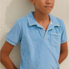 Unisex Clearwater Blue French Terry Polo With Ribbed Hem - Polo Shirts - 3