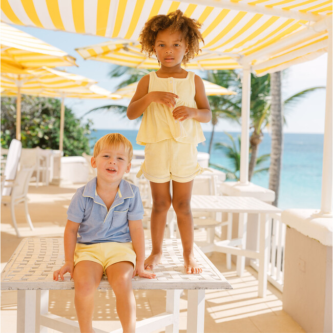 Unisex Clearwater Blue French Terry Polo With Ribbed Hem - Polo Shirts - 5