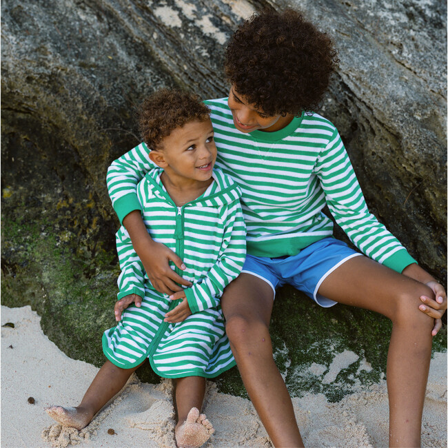 Unisex Bermuda Green Stripe French Terry Hooded Coverup - Cover-Ups - 3