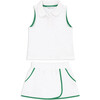 Girls White French Terry Tennis Tank Top And Skort Set With Bermuda Green Trim - Mixed Apparel Set - 1 - thumbnail