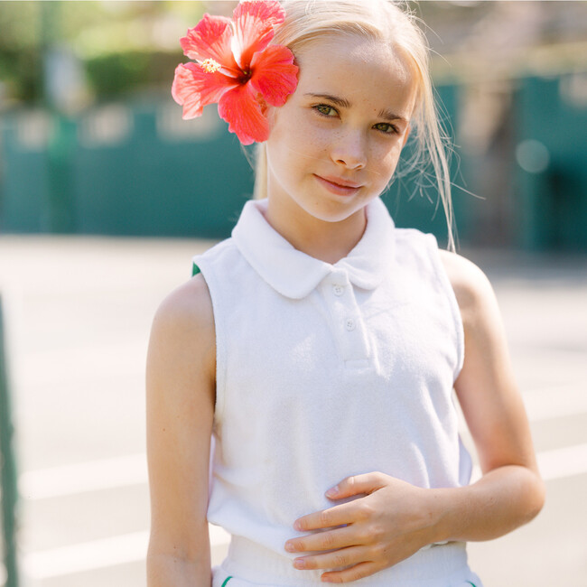 Girls White French Terry Tennis Tank Top And Skort Set With Bermuda Green Trim - Mixed Apparel Set - 3