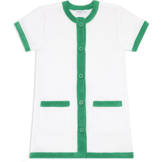 Girls White French Terry Button Down Dress