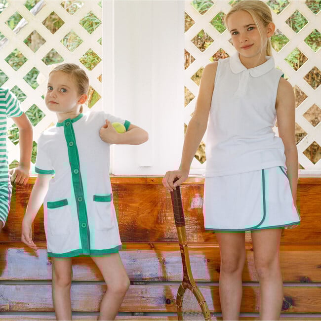 Girls White French Terry Button Down Dress - Dresses - 2
