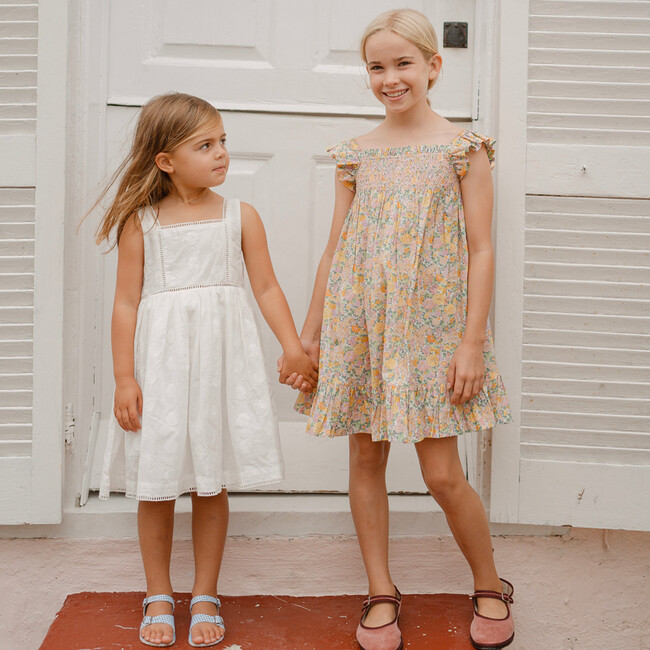 Girls White Square Neck Dress - Dresses - 5