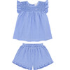 Girls Sky Blue Gingham Smocked Top And Short Set - Mixed Apparel Set - 1 - thumbnail