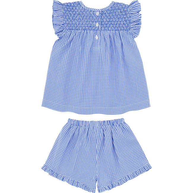 Girls Sky Blue Gingham Smocked Top And Short Set - Mixed Apparel Set - 6
