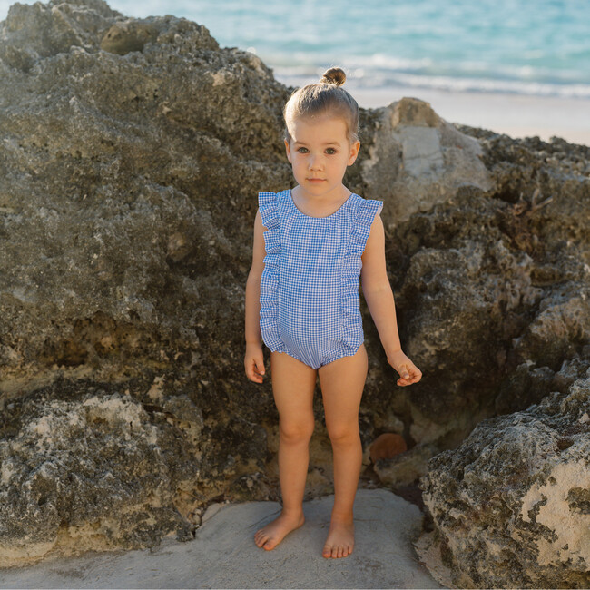 Girls Sky Blue Gingham Ruffle One Piece - One Pieces - 5