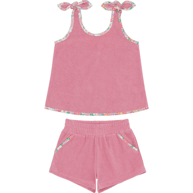 Girls Pink Sands French Terry Tie-Knot Tank Top Set