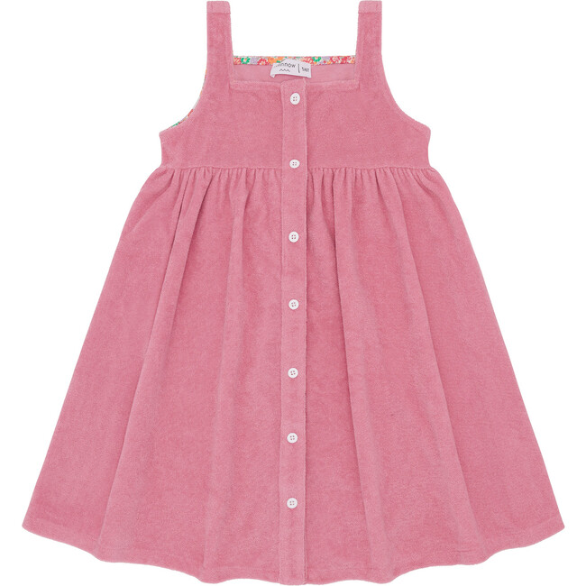 Girls Pink Sands French Terry Square Neck Button Up Dress