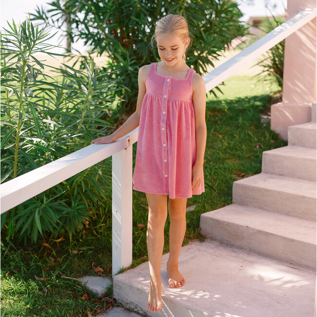 Girls Pink Sands French Terry Square Neck Button Up Dress - Dresses - 3