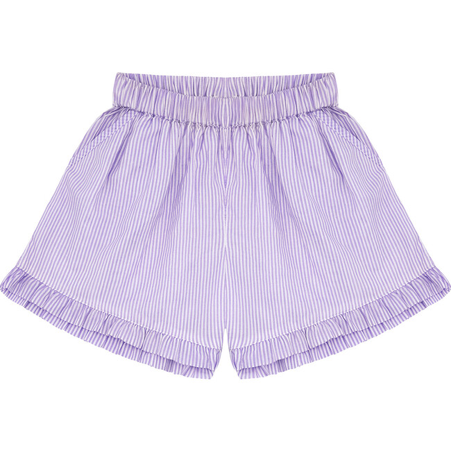 Girls Lavender Stripe Ruffle Short